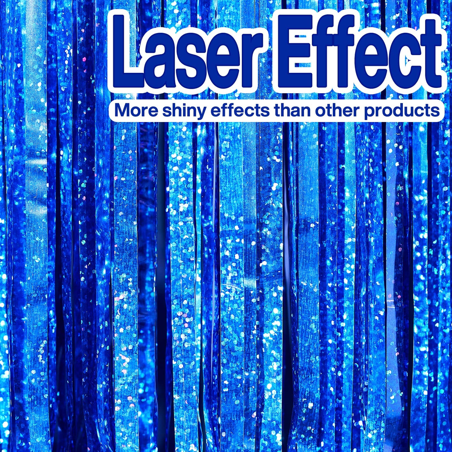 PartyWoo 2 pcs Royal Blue Foil Fringe Curtain, Metallic Foil Tinsel Fringe Backdrop Door Fringe for Birthday Wedding Party Photo