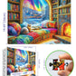 Northern Lights Landscape Jigsaw Puzzles For Adults Fantasy Fairy Cat 1000 Piece Book Room Puzzle For Adults With Letters On Bac