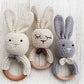 Natural Crochet Teether Toy Rattle For Baby Forest Friends Handmade Amigurumi Crochet Bunny Deer Fox On Natural Wooden Teething Ring Rattle Natural Baby Toys (Organic Bunny)