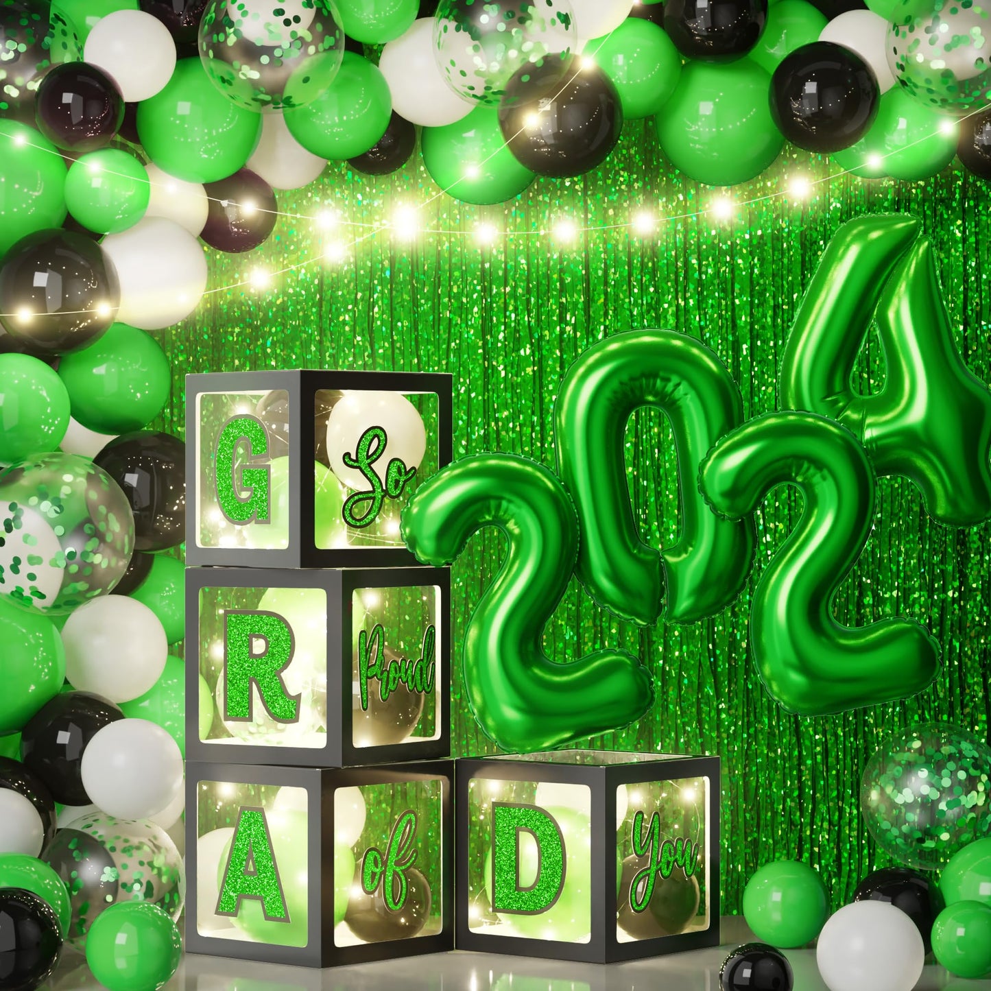 Ecomore Graduation Party Decorations Class Of 2024-86 Pcs Grad Party Supplies Includes Led Light Strings Balloon Block Box With
