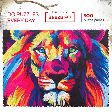 Woosaic Original Wooden Jigsaw Puzzles - Hologram Lion, 500 Pcs, 15''X11'', Beautiful Gift Package, Unique Shape Best Gift For A