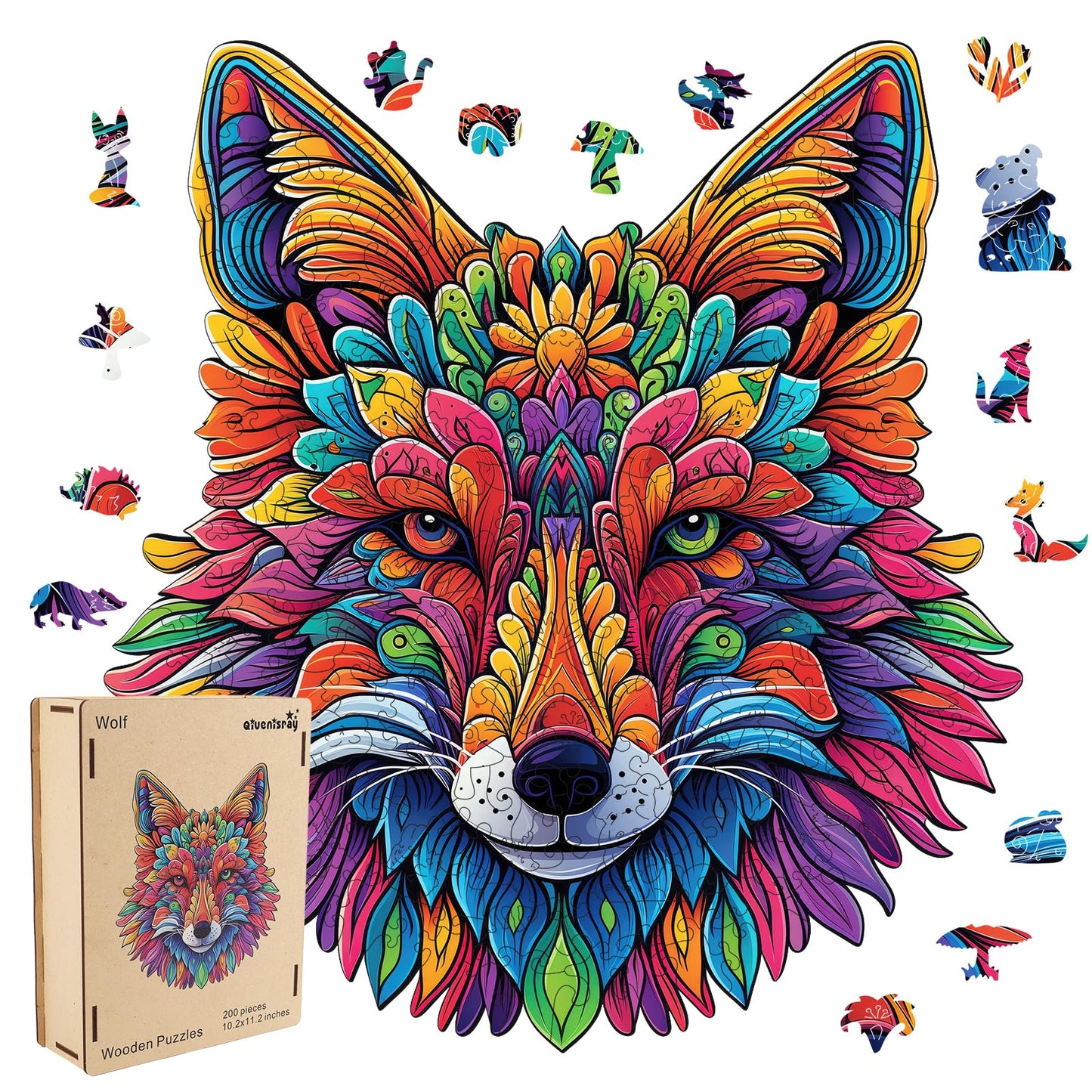 Qiuenisray Original Wooden Jigsaw Puzzles 500 Pieces-Wolf 15.4x17in Royal Wooden Puzzles for mature-themeds Unique Shape Animal mature-themed Puzzles Irregular Wood Puzzles Best Gift for mature-themeds and Kids Family Game
