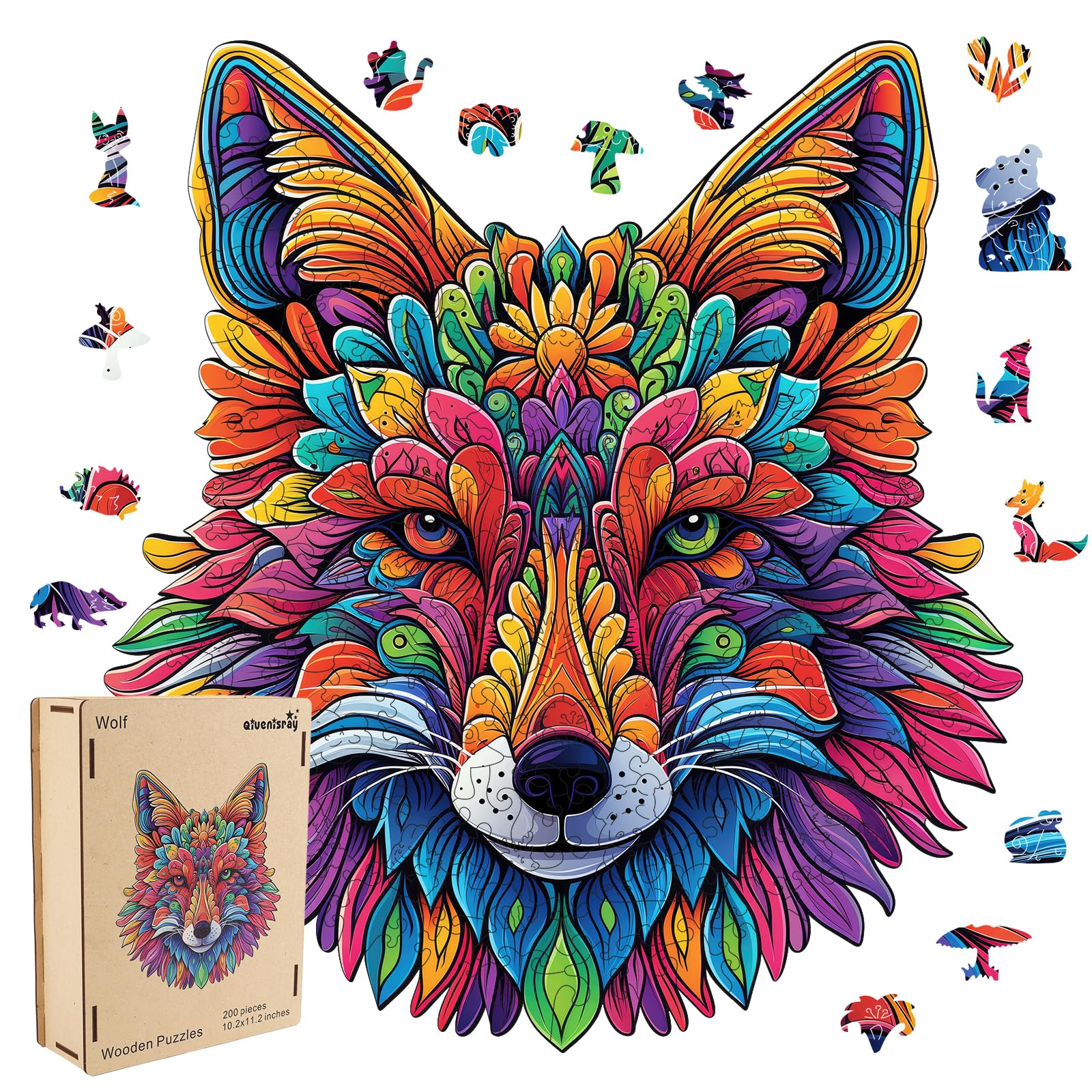 Qiuenisray Original Wooden Jigsaw Puzzles 500 Pieces-Wolf 15.4x17in Royal Wooden Puzzles for mature-themeds Unique Shape Animal mature-themed Puzzles Irregular Wood Puzzles Best Gift for mature-themeds and Kids Family Game