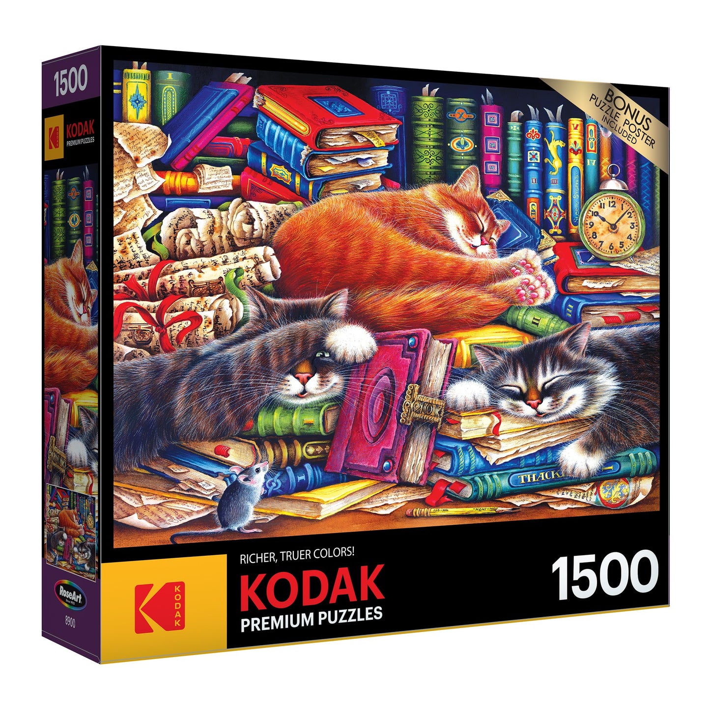 RoseArt 1500 Piece Jigsaw Puzzle - Kodak Premium The Old Book Shop Cats, Multi-colored, Paper, Model 8900ZZBH