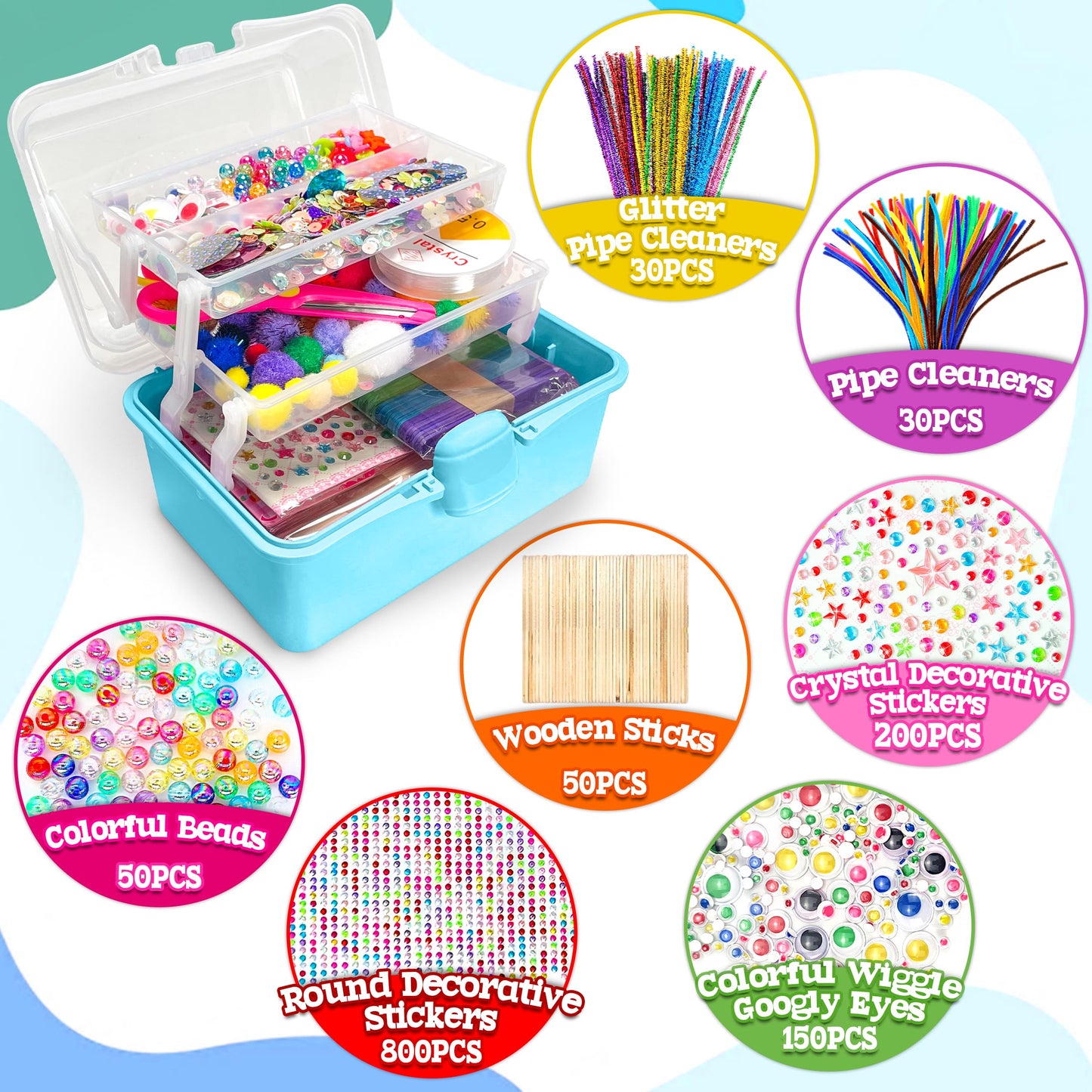 LINAYE 2500+PCS Arts and Crafts Supplies for Kids, DIY Craft Supplies Kit Box for Ages 6-8, Arts and Crafts Kit for Kids, Crafti