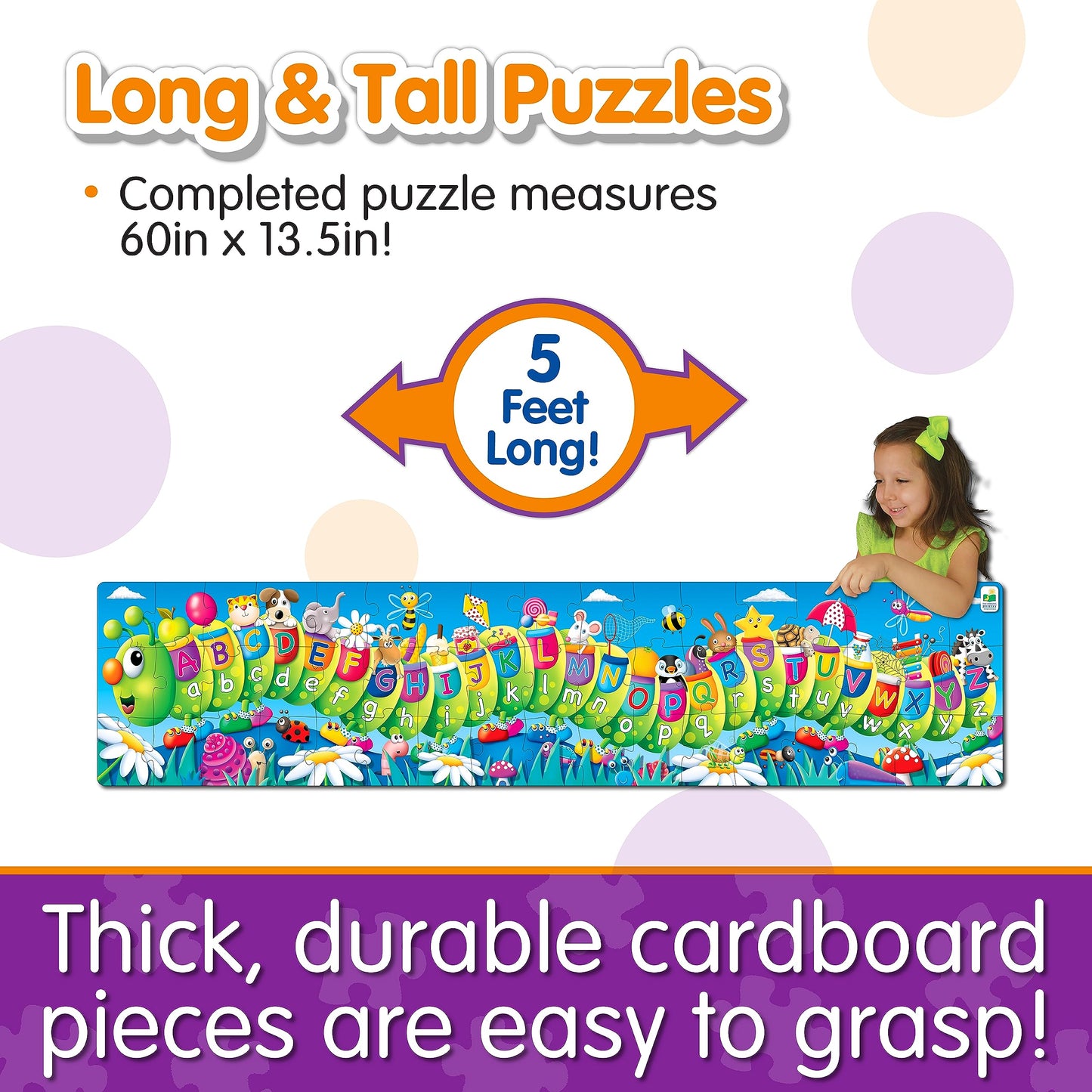 The Learning Journey Long And Tall Puzzles - Abc Caterpillar - 51 Piece, 5-Foot-Long Preschool Stem Puzzle - Educational Gifts For Boys & Girls Ages 3 And Up (434536)
