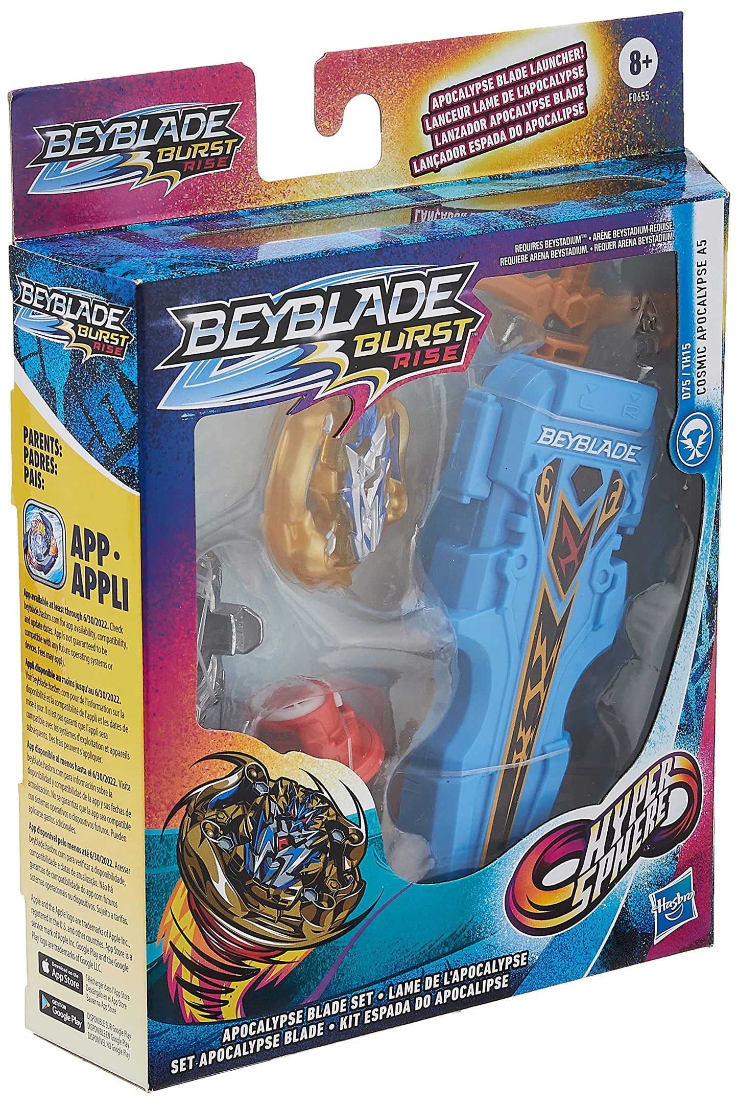 BEYBLADE Burst Rise Apocalypse Blade Set - Right/Left-Spin Launcher, Dark Blue, Model F0655, Ages 8 and Up