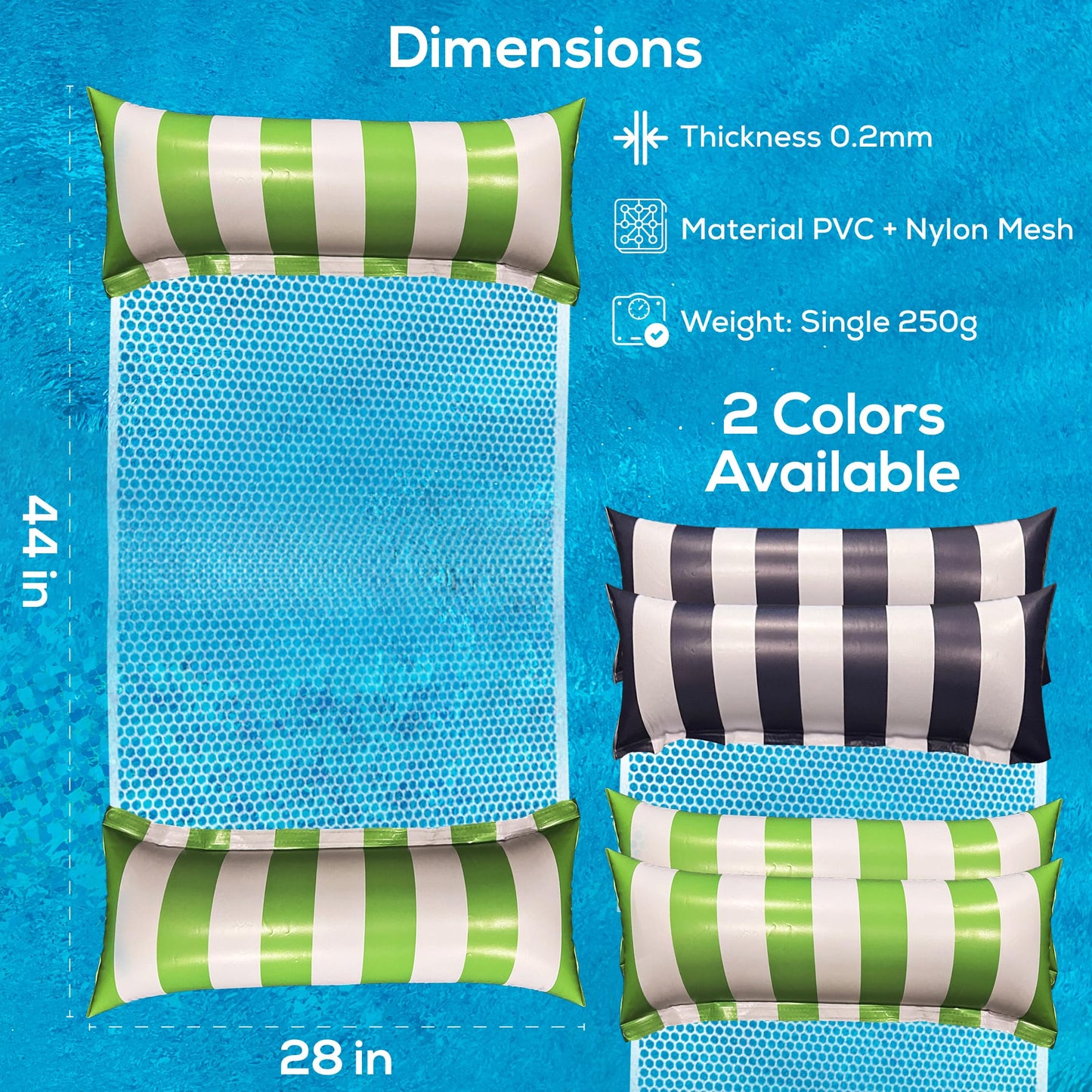 Sun Fun Pool Lounger Inflatable Pool Floats 5-in-1 Lounger Water Hck Float Multi-Purpose Floaties for mature-themeds  2 Pack  X-Large  Lime Green  and Navy Blue