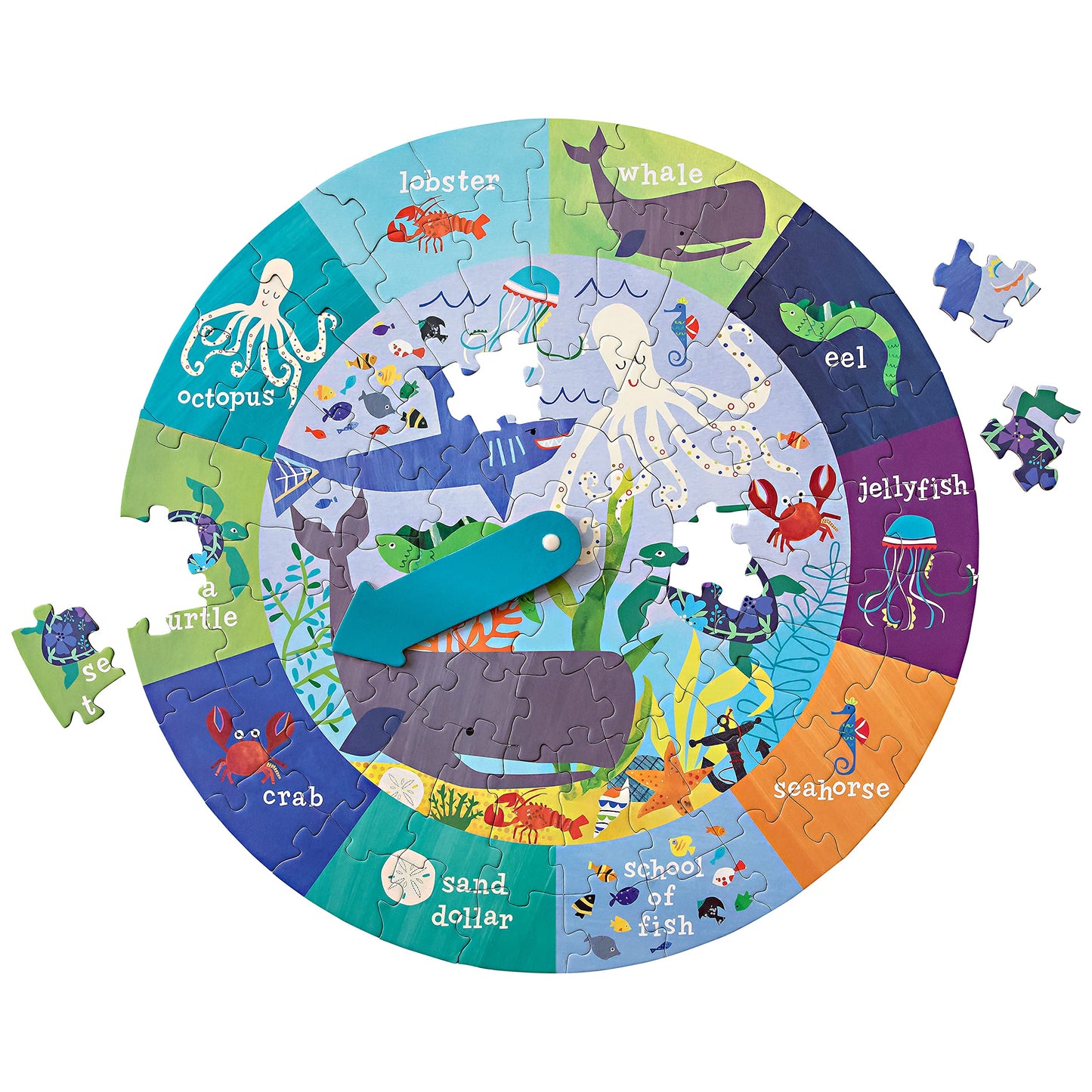 C.R Gibson Bjpr-22042 Under The Sea 72-Piece Round Jigsaw Puzzle For Kids, 19'' D