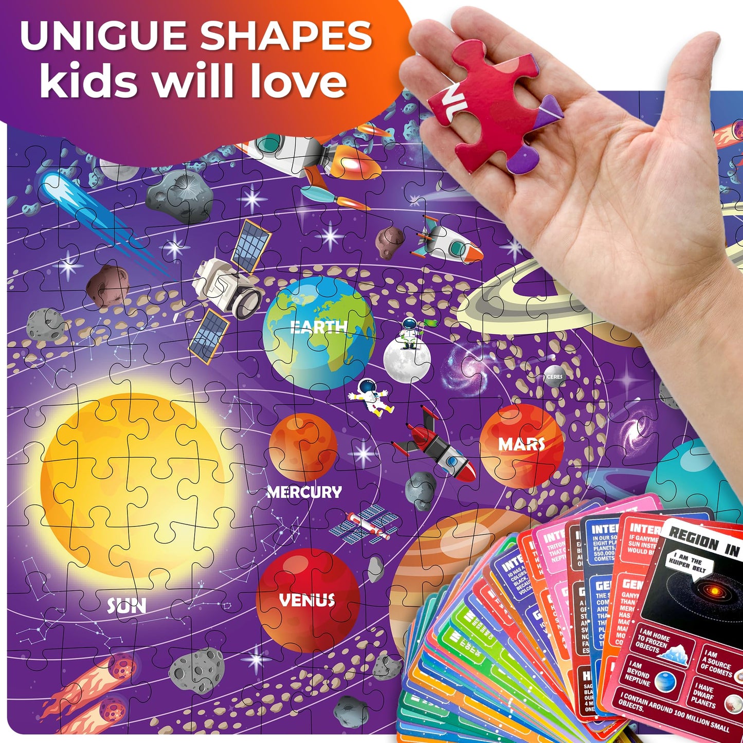Quokka Puzzles For Kids Ages 8-10 - 150 Pcs Jigsaw Puzzles For 6-8 Year Olds - 400+ Facts On 50 Double-Sided Flashcards | Learn Space | Education Activity Gift - Shaped Puzzles For Toddlers 4-6