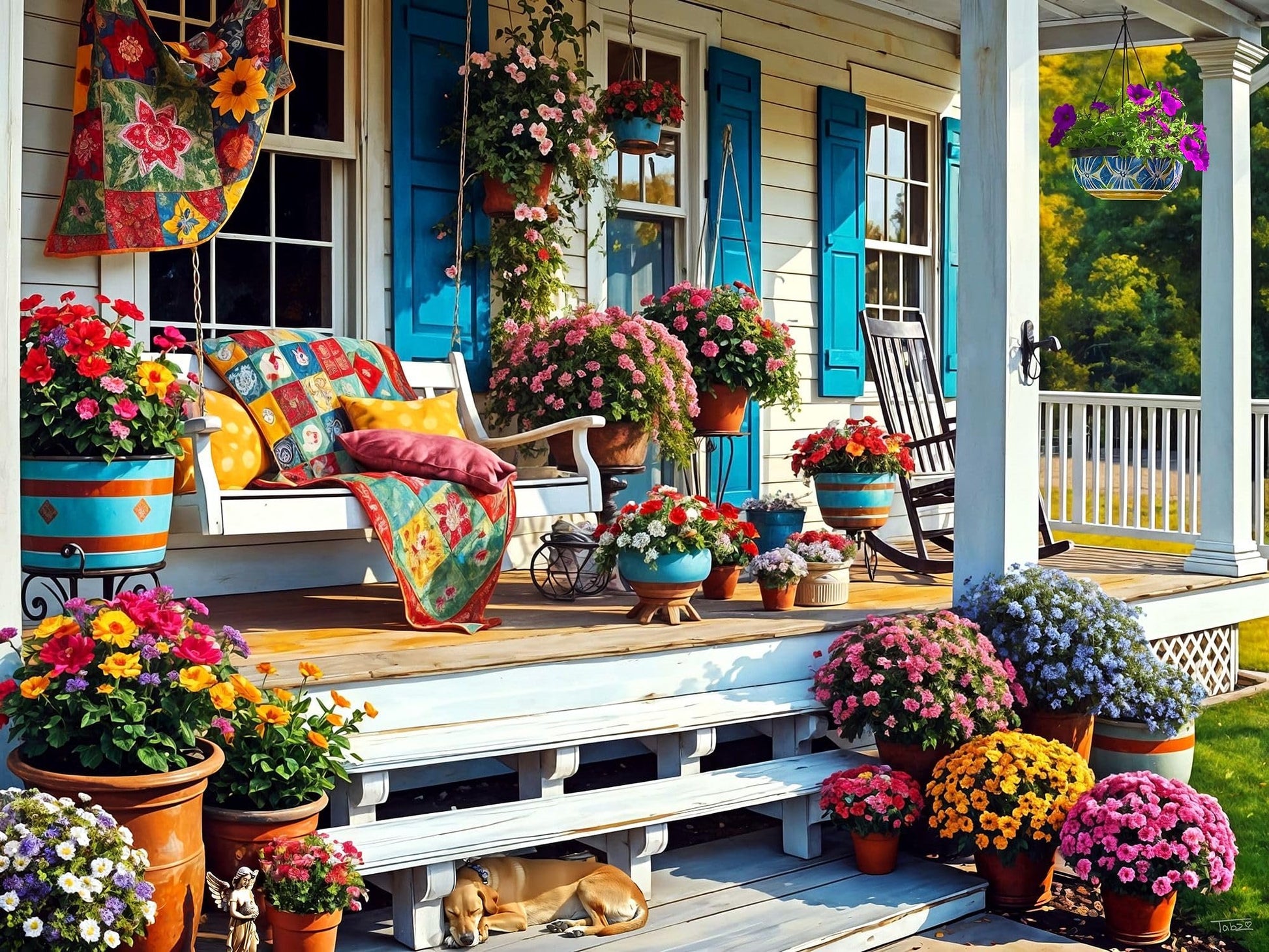 Springbok Front Porch 500 Piece Jigsaw Puzzle for mature-themeds - Step Back and Relax on Grandma's Front Porch with This Colorful and Nostalgic Image