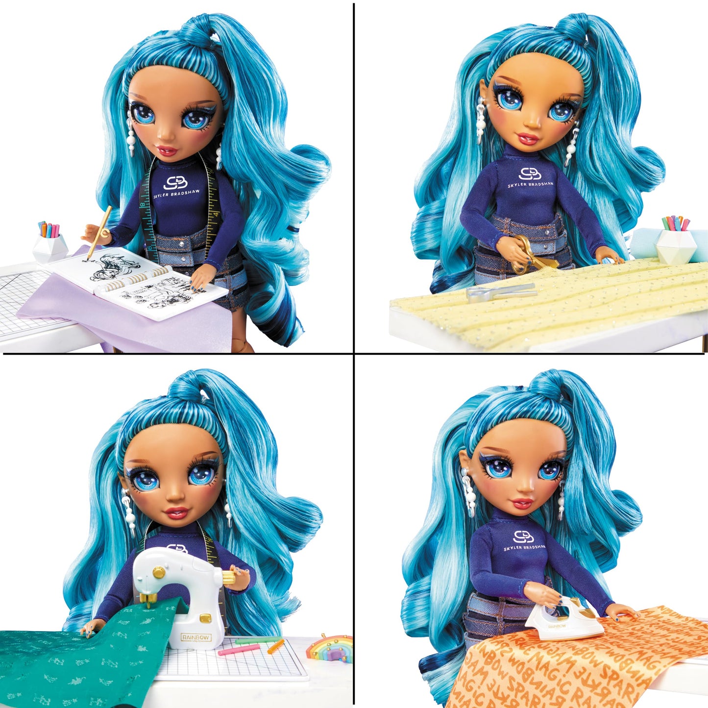 Rainbow High Dream & Design Fashion Studio Playset with Exclusive Blue Skyler Doll, Blue, No Sew Fashion Kit, Model 587514C3