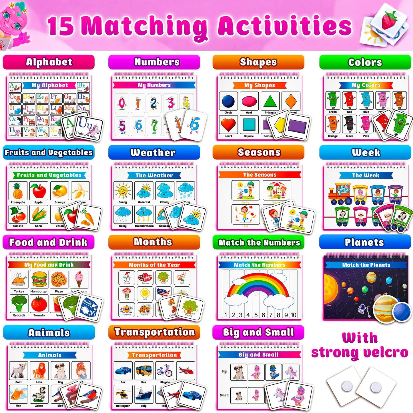 Curious 2 Learn Montessori Preassembled Busy Book For Toddlers Ages 3 And Up, Pre K Preschool Learning Activities Book - Autism Sensory Learning & Education Toys Kindergarten Workbook (Pink)