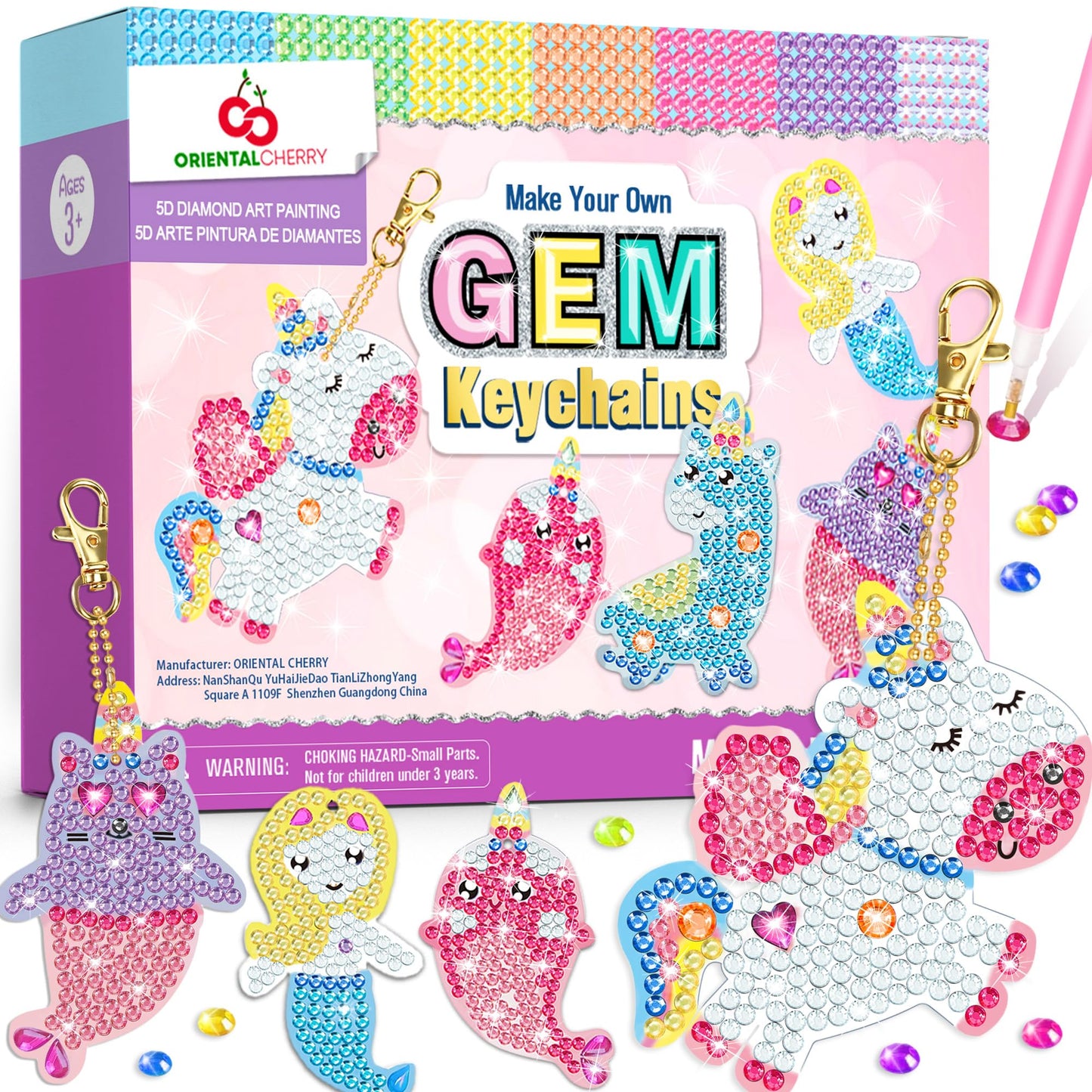 ORIENTAL CHERRY 5D Diamond Art Kits for Kids Ages 8-12 - Make Your Own GEM Keychains - Multicolor