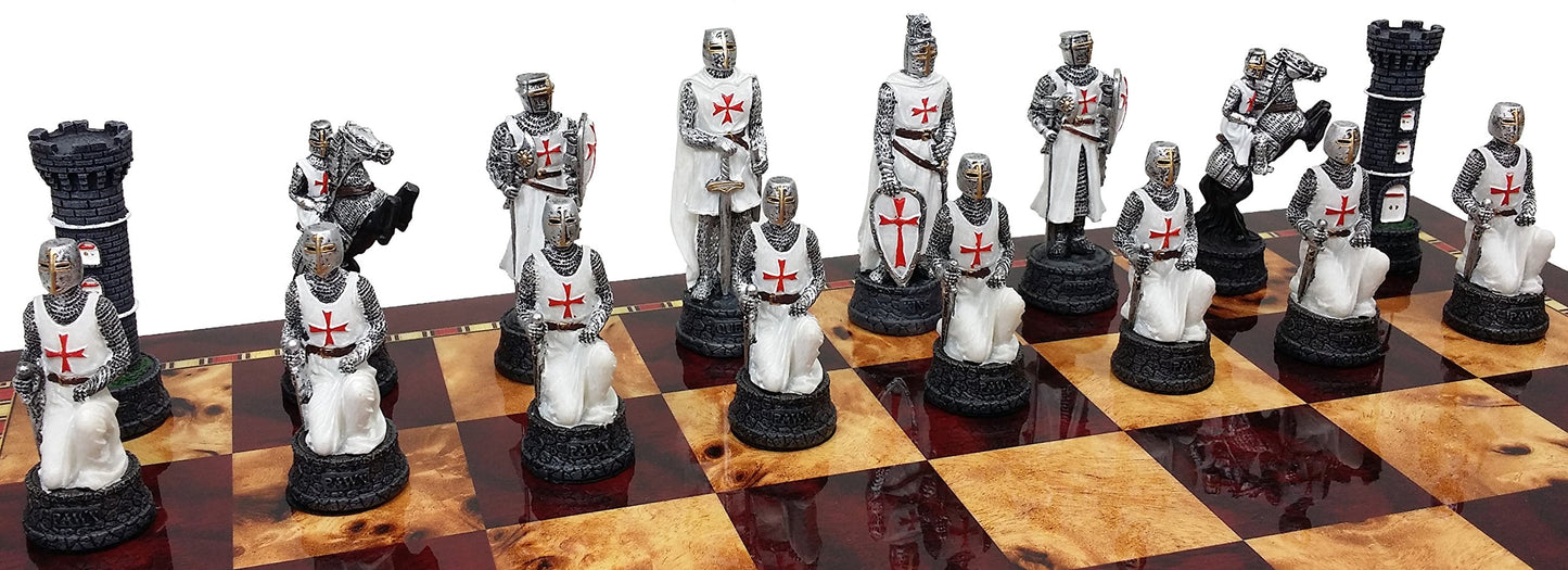 ALMA Medieval Times Knight Chess Men Set - Hand Painted Resin - Model HPL009 - Blue and White - No Board Included