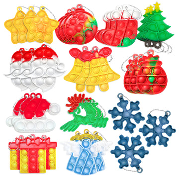 36Pcs Christmas Set Pop Fidget Toys Push Pop It Bubble Fidget Sensory Toy Pop It Fingertip Keychain Decompression Bubble Toys Fo