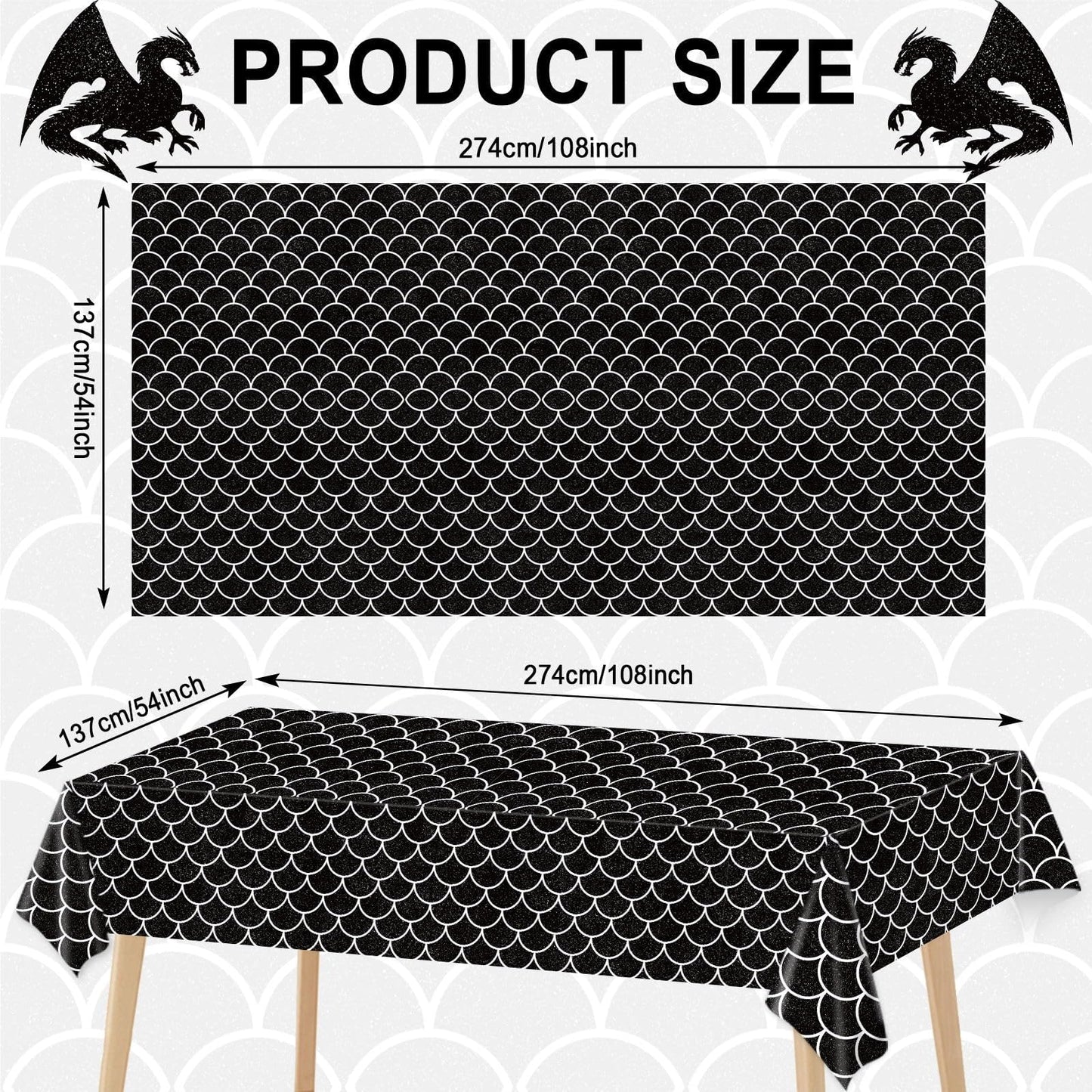 3 Pack Dragon Birthday Party Decoration Supplies Black Dragon Birthday Party Tablecloth Plastic Waterproof Dragon Table Cover Fo