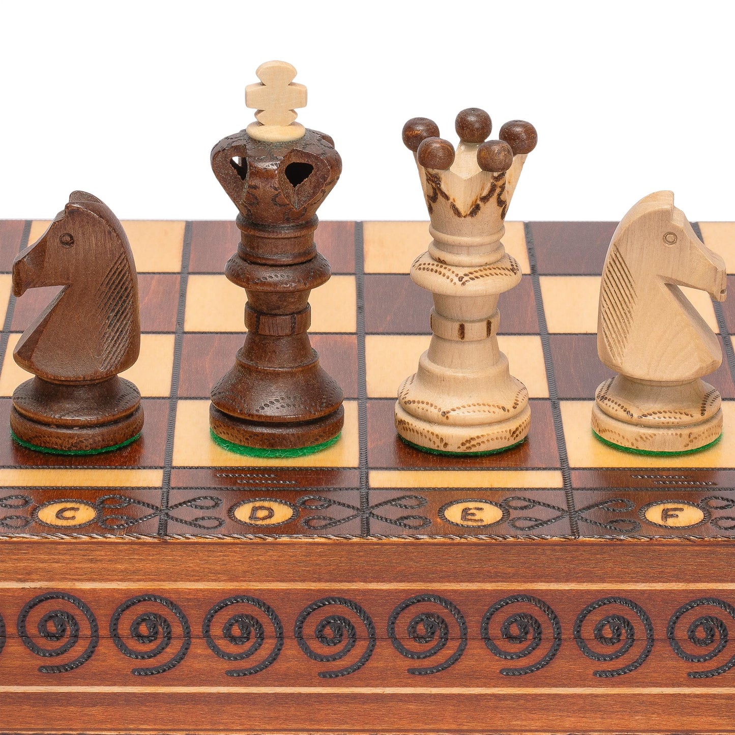 Husaria Wooden Chess Set - Ambassador, 21.7 Inch Large, Handcrafted Brown Chessmen, Felted Folding Board, Model SU-CH128-B