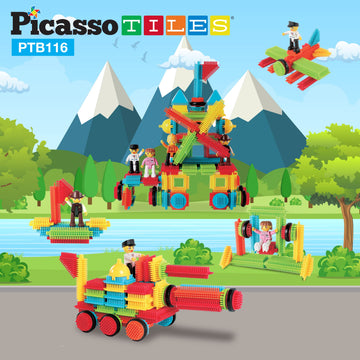 Picasso Toys 116Pc Hedgehog Construction Building Blocks Toy Set Interlock Tiles With Idea Book, 4 Action Figure Characters, 4 D