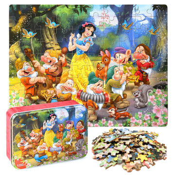 Lelemon Princess Puzzles In A Metal Box 100 Piece Snow White Jigsaw Puzzle For Kids Ages 4-8 Children Learning Educational Puzzl