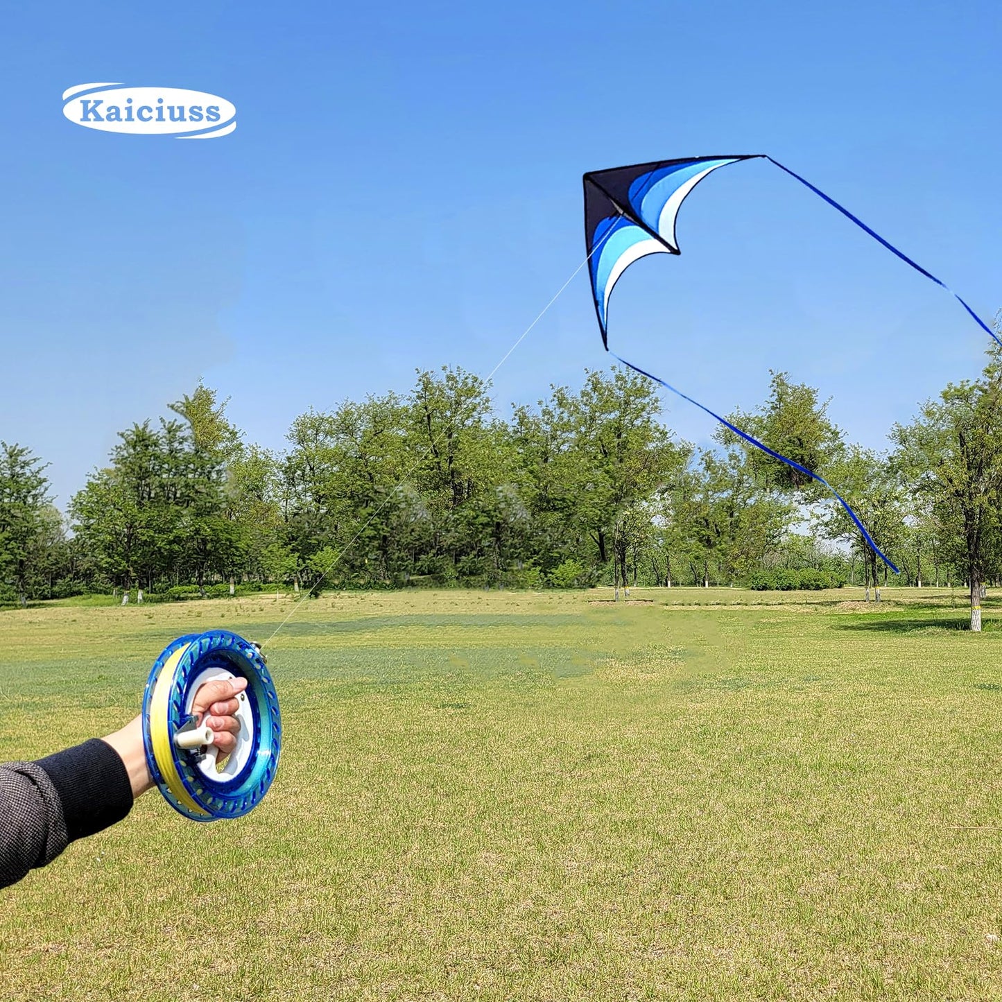 Kaiciuss Large Single Line Delta Kite & Kite Wheel Set, 60’’ X 29.5’’ Beach Kite For Kids & Adults Easy To Fly And 7.1’’ Kite Spool Include Safety Lock With 650 Ft Strong Kite Line