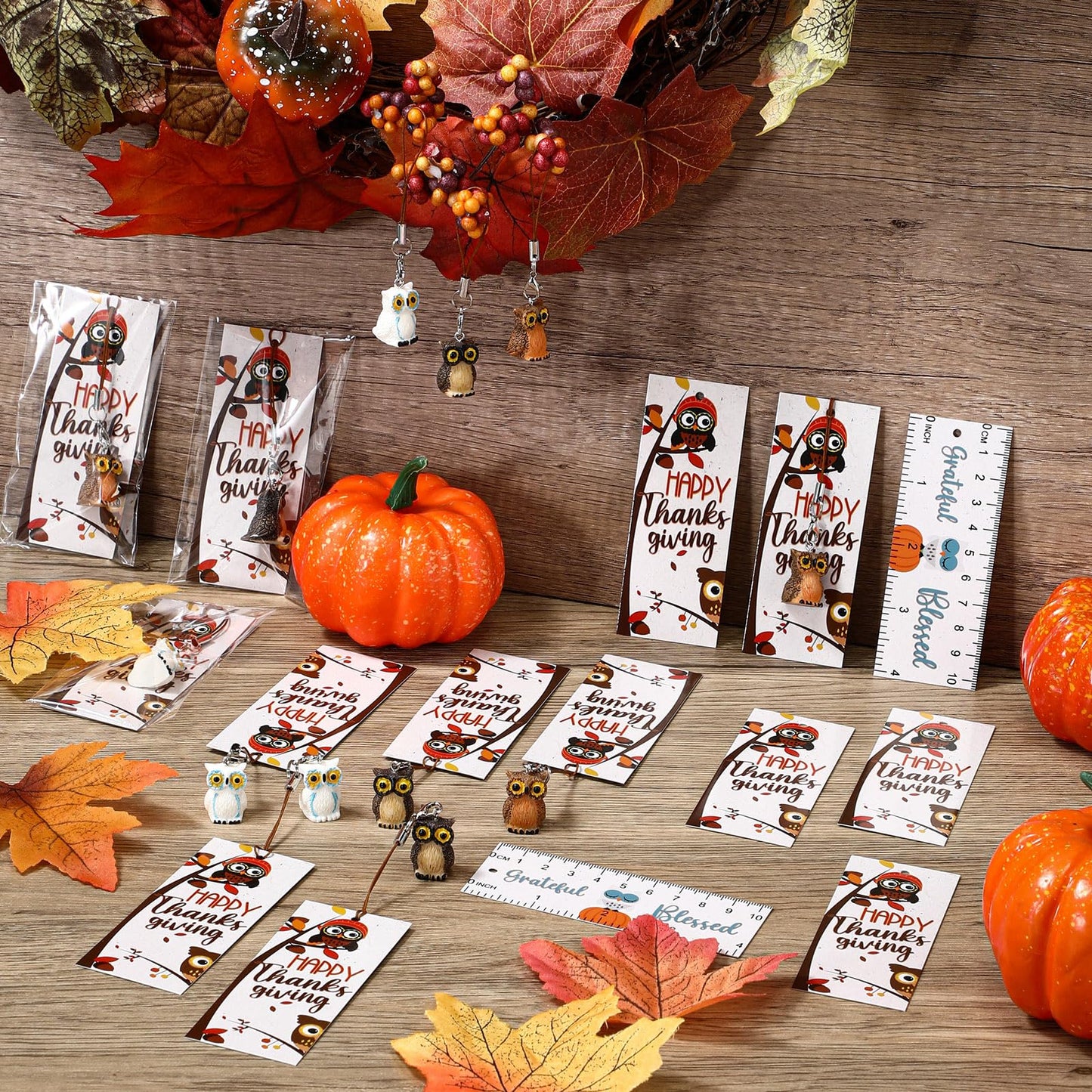 ForraFun 24 Sets Thanksgiving Gifts Bulk Cute Animal Keychains Bookmarks with Ruler Happy Thanksgiving Party Favors Autumn Prize