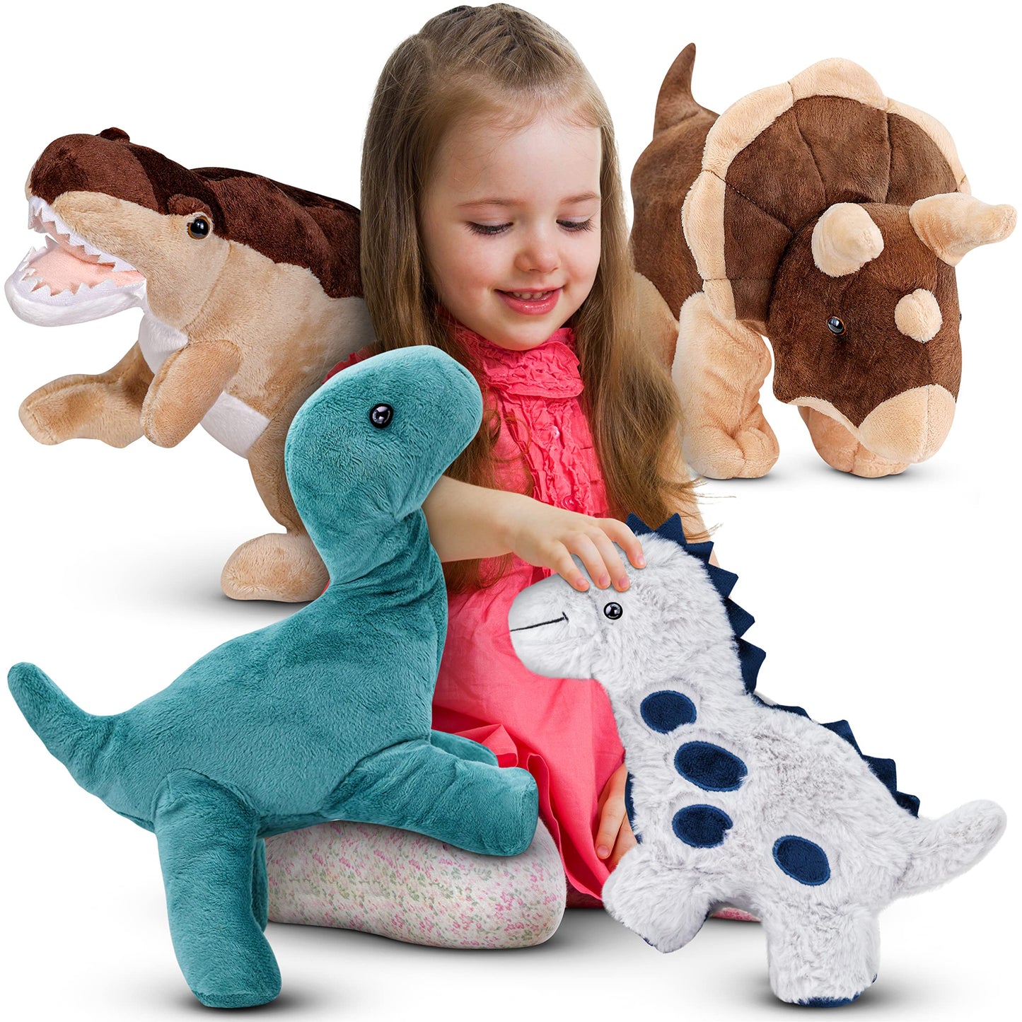Passionfruit Plush Dinosaur Toys For Kids - 4-Pack Soft & Huggable 12-Inch Stuffed Animals - Cute & Squeezable Dinosaurs For Boy