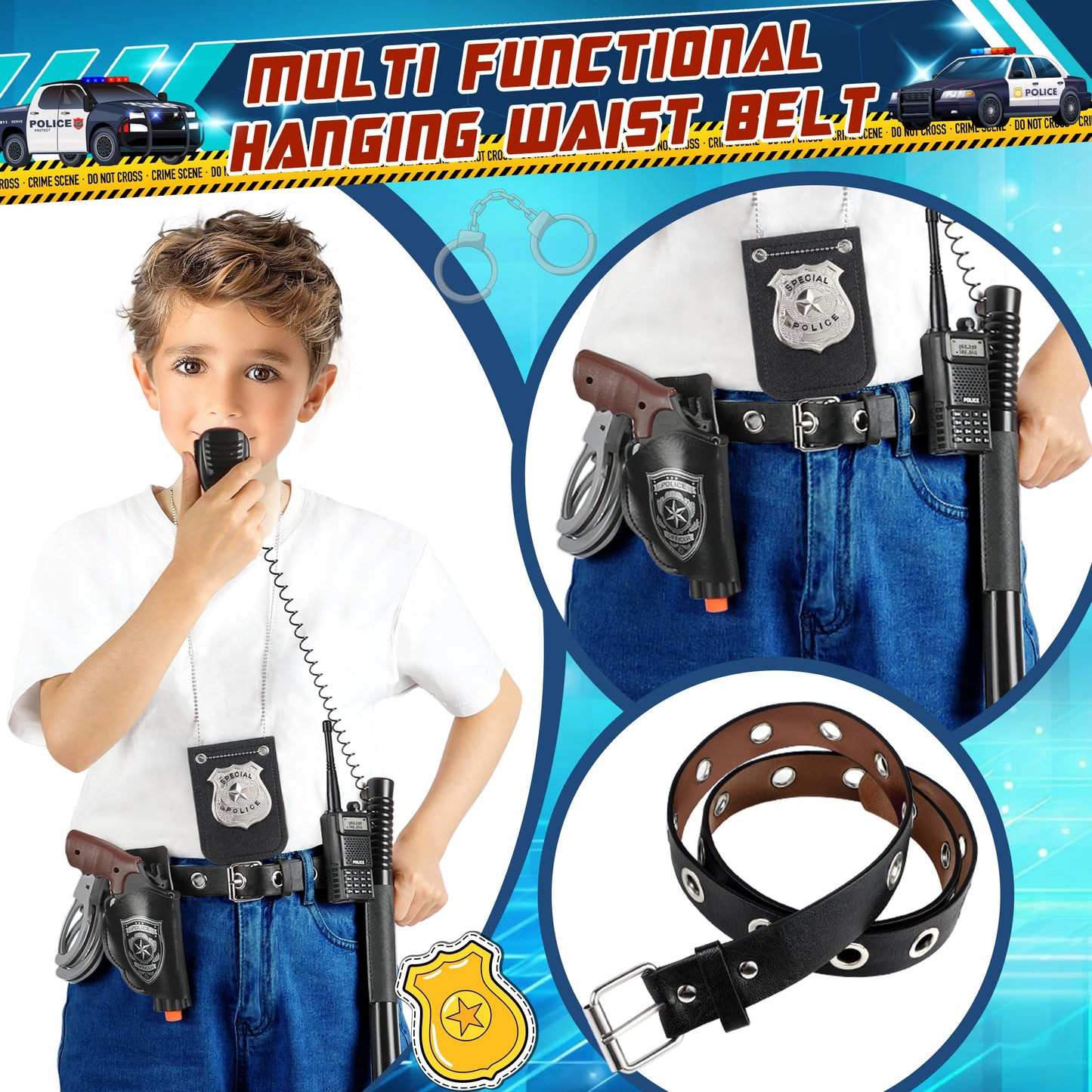 Metemot 10Pcs Police Toys, Cop Costume Accessories, Police Costume Accessories For Kids, With Police Badge, Toy Handcuffs,Hallow