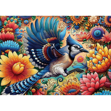 MINIWAN 1000 Piece Jigsaw Puzzle for mature-themeds - Colorful Floral & Blue Jay Art Puzzle  27.5x19.7 Inches Challenging mature-themed Puzzles for Relaxation  Home Decor & Gift