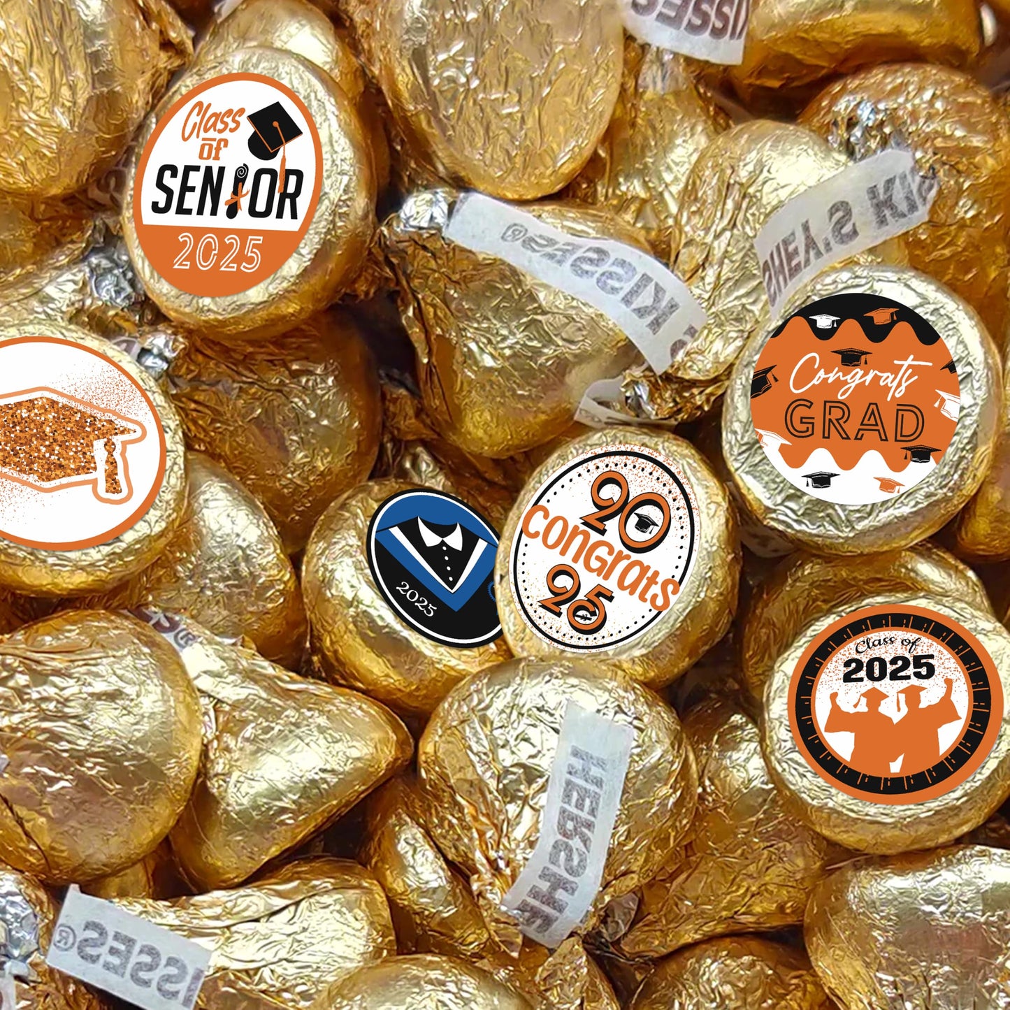 Class of Senior 2025 Blue and Black Graduation Party Favors Stickers for Chocolate Kisses, Class of 2025 Round Stickers,Graduati