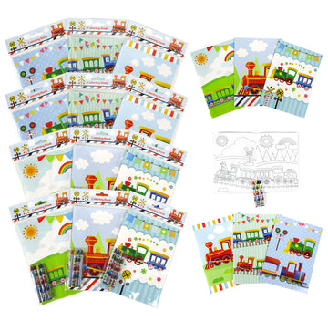 Tiny Mills Train Coloring Book Set with 12 Coloring Books and 48 Crayons Train Birthday Party Favor Bag Filler Rewards Classroom