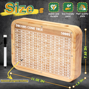 Wooden Money Saving Box With Cash Vault $5000 Piggy Bank For Adults Kids Boys With Counter Coin Challenge Bank For Girls (Target $5000)