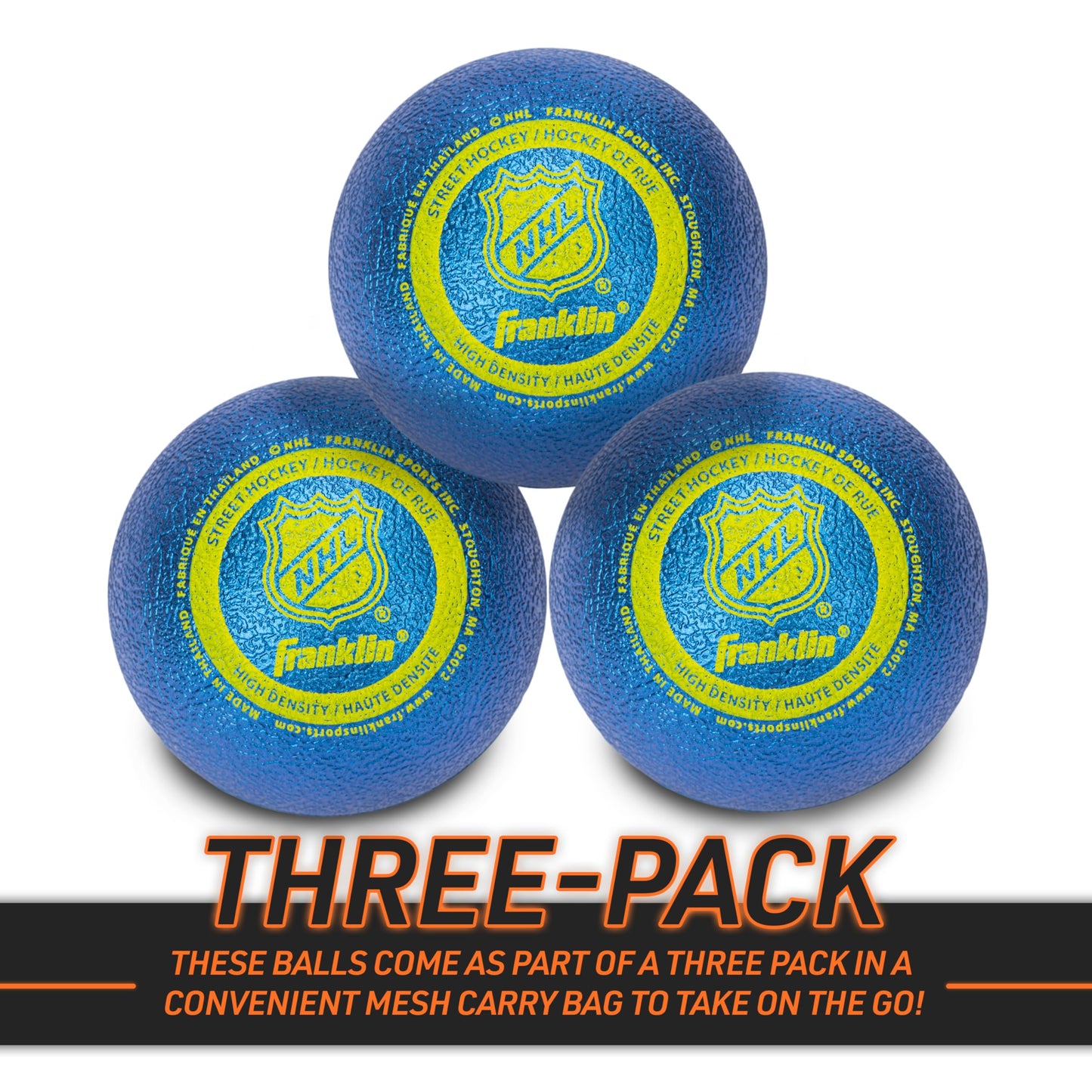 Franklin Sports NHL Street Hockey Balls - Griptac No Bounce Outdoor Street + Roller Hockey Balls - Official Size mature-themed + Youth Hockey Balls - 3 Pack - Assorted Colors