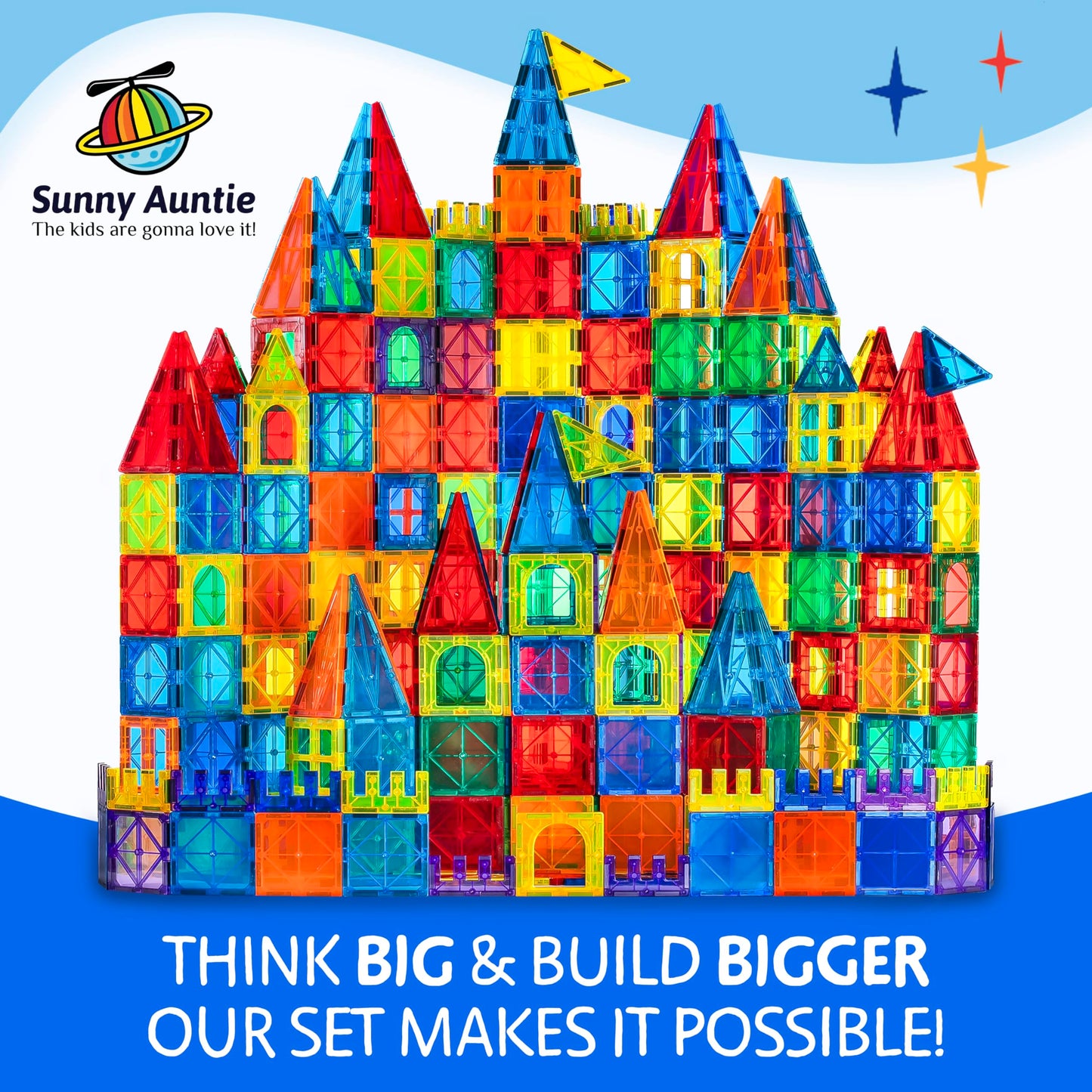 Sunny Auntie Magnetic Tiles 240 Pcs+ Bonus Zippered Case, Magnetic Tiles For Kids Toy For 3 4 5 6 7 8 Year Old Boys & Girls, Great Gift For Kids Aged 3-8, Xl Set