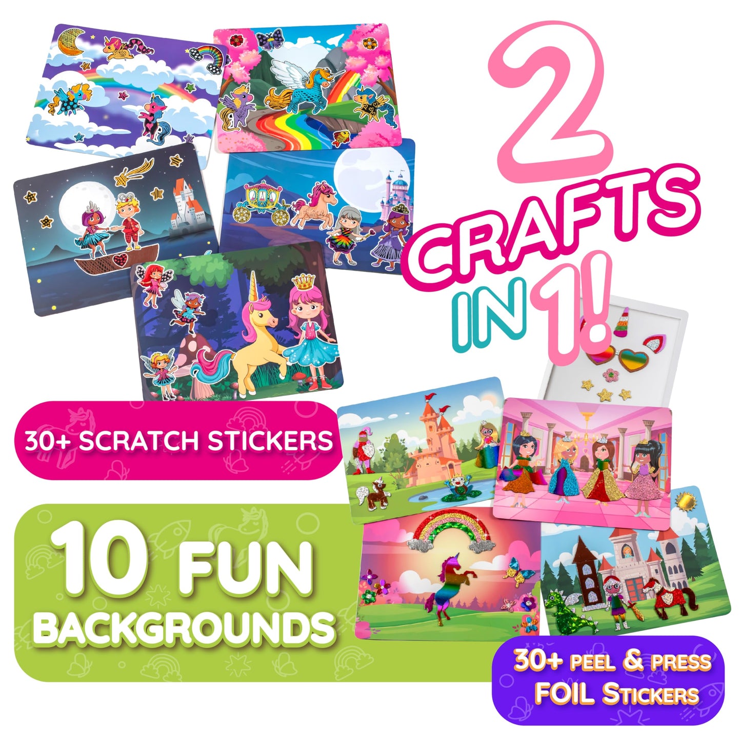 Craftikit  Award-Winning Unicorn and Princess Foil Art & Rainbow Scratch Art for Kids- 2-in-1 Arts and Crafts Kit for Kids Ages