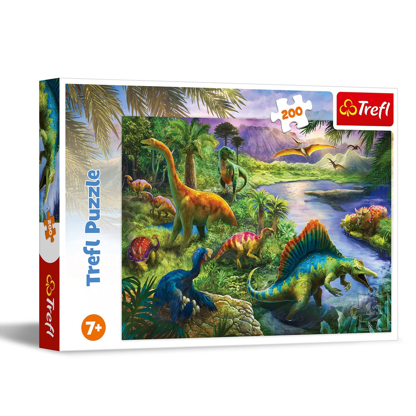 Trefl Predatory Dinosaurs 200 Piece Jigsaw Puzzle Red 19X13 Print, Diy Puzzle, Creative Fun, Classic Jigsaw For Adults And Child
