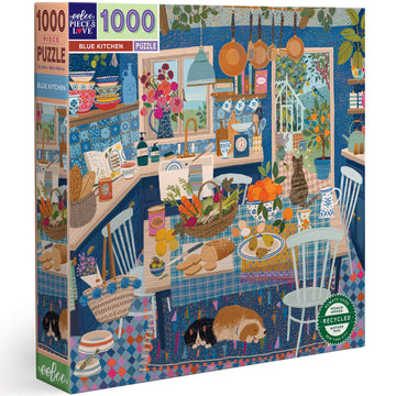 eeBoo Piece and Love Blue Kitchen 1000 Piece Square mature-themed Jigsaw Puzzle/Ages 14+ (PZTBUK)