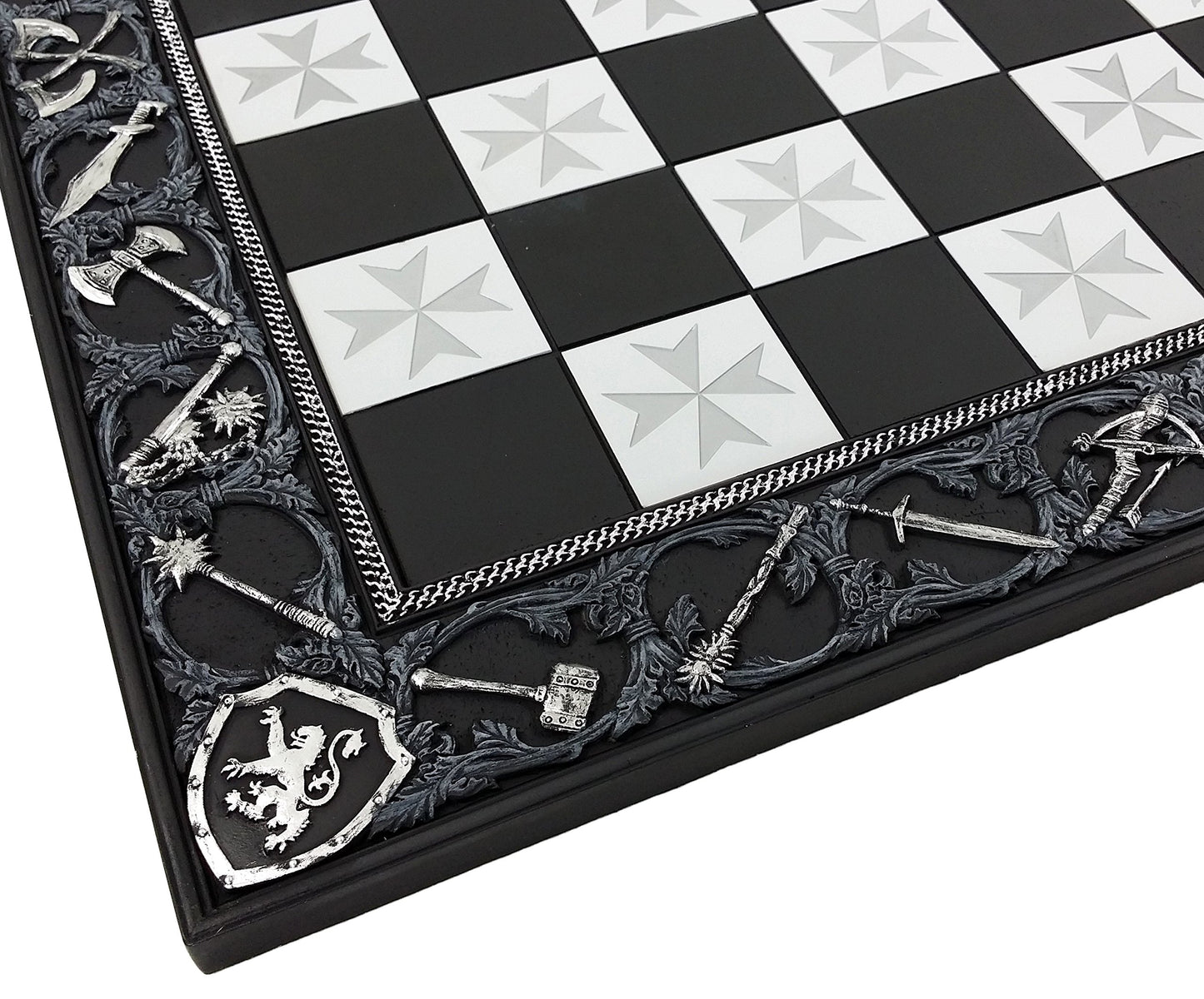 HPL Medieval Times Red & White Armored Maltese Knights Chess Set, 17" Board, Polyresin