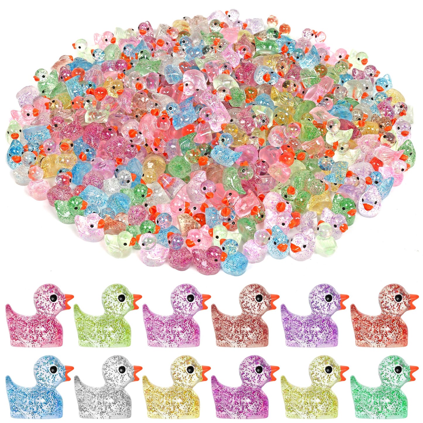 Gokupok 60 Pcs Glitter Mini Resin Ducks 12 Colors Little Duck Figures Tiny Ducks For Diy Garden Micro Landscape Aquarium Potted
