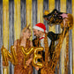 Melsan Foil Curtain Tinsel Backdrop - 3.2ft X 8ft Black and Gold Fringe Curtain Photo Streamers Backdrop for Halloween, Graduati