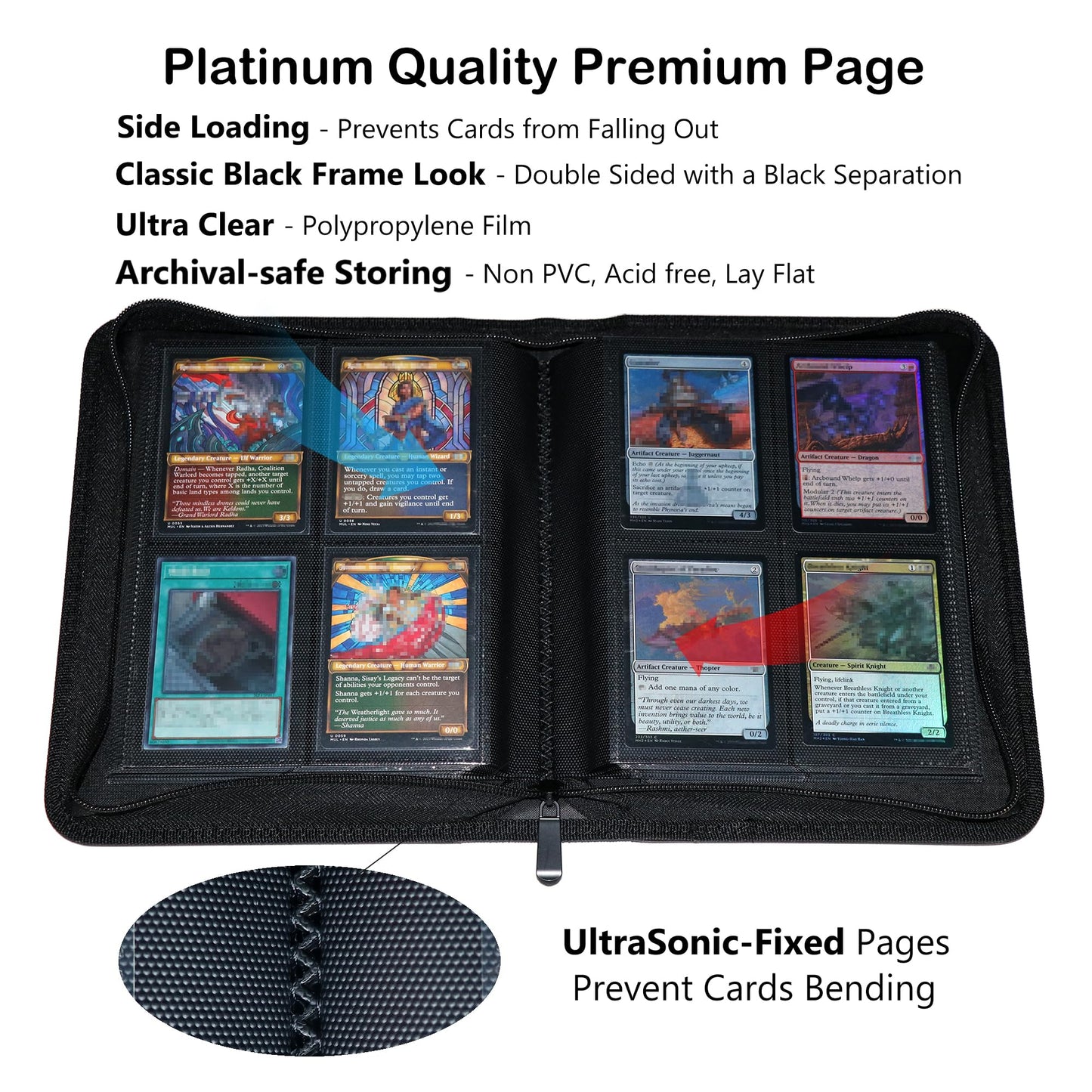 Rayvol enhanced 4 Pocket Card Binder  Fits 368 Trading Cards Ringless Trading Card Album Side Loading Pockets with ZIp for TCG