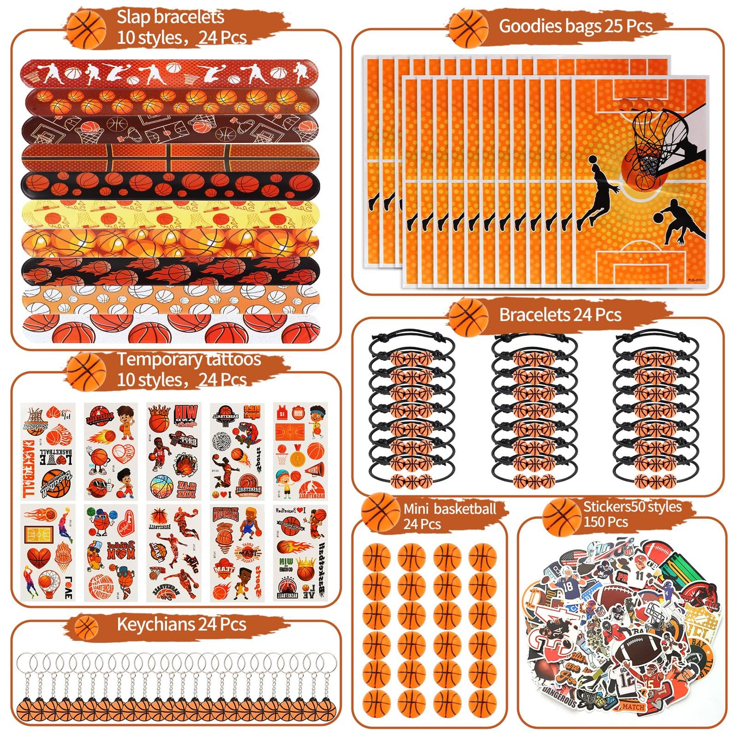 Kolewo4ever 295 Pieces Basketball Party Favors Supplies Set Bulk Sports Goodie Bag Fillers for Sports Party Gifts Bags (Basketba