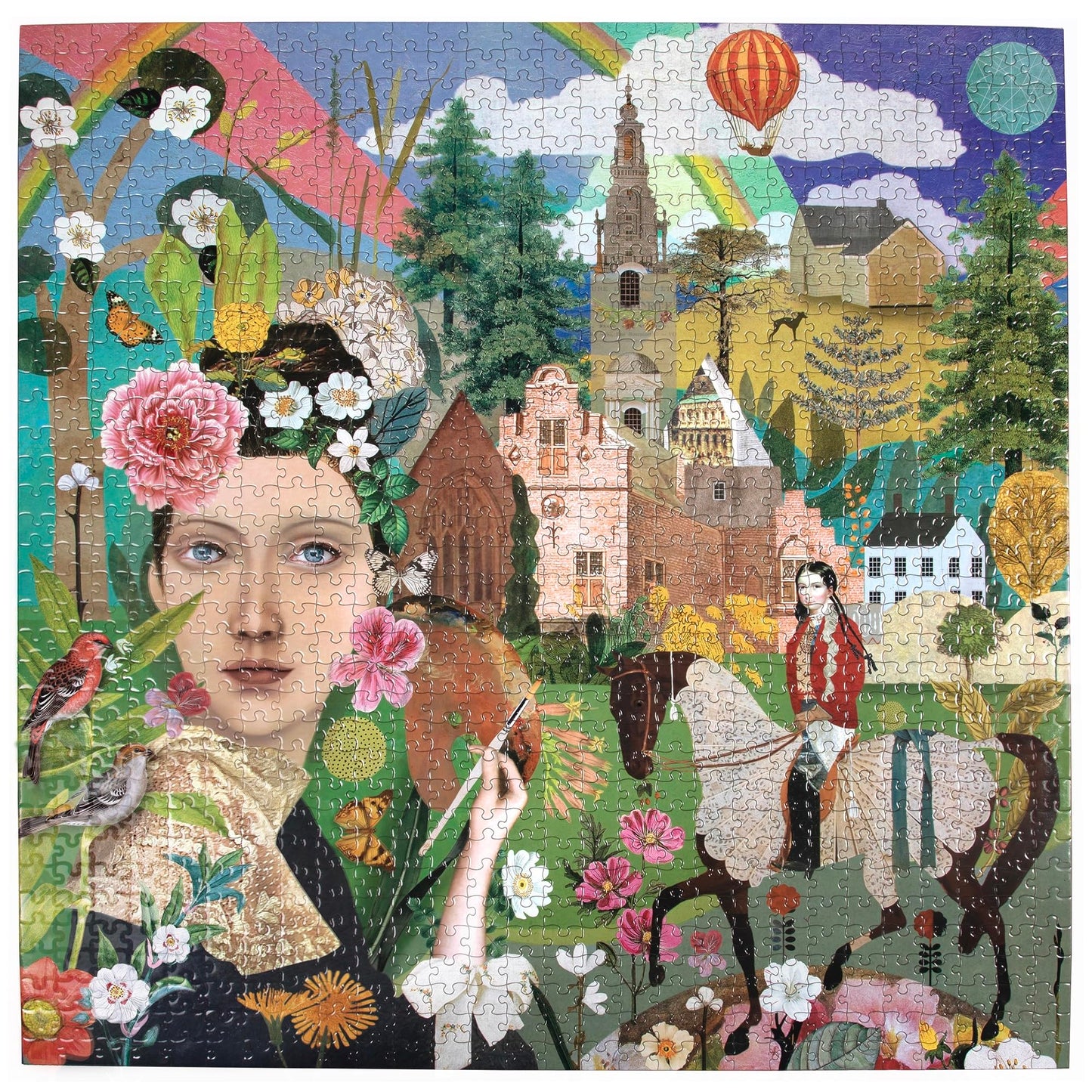 eeBoo Piece & Love: Artist & Daughter - 1000 Piece Puzzle - mature-themed Square Jigsaw  23x23  Includes Image Reference Insert  Glossy Pieces