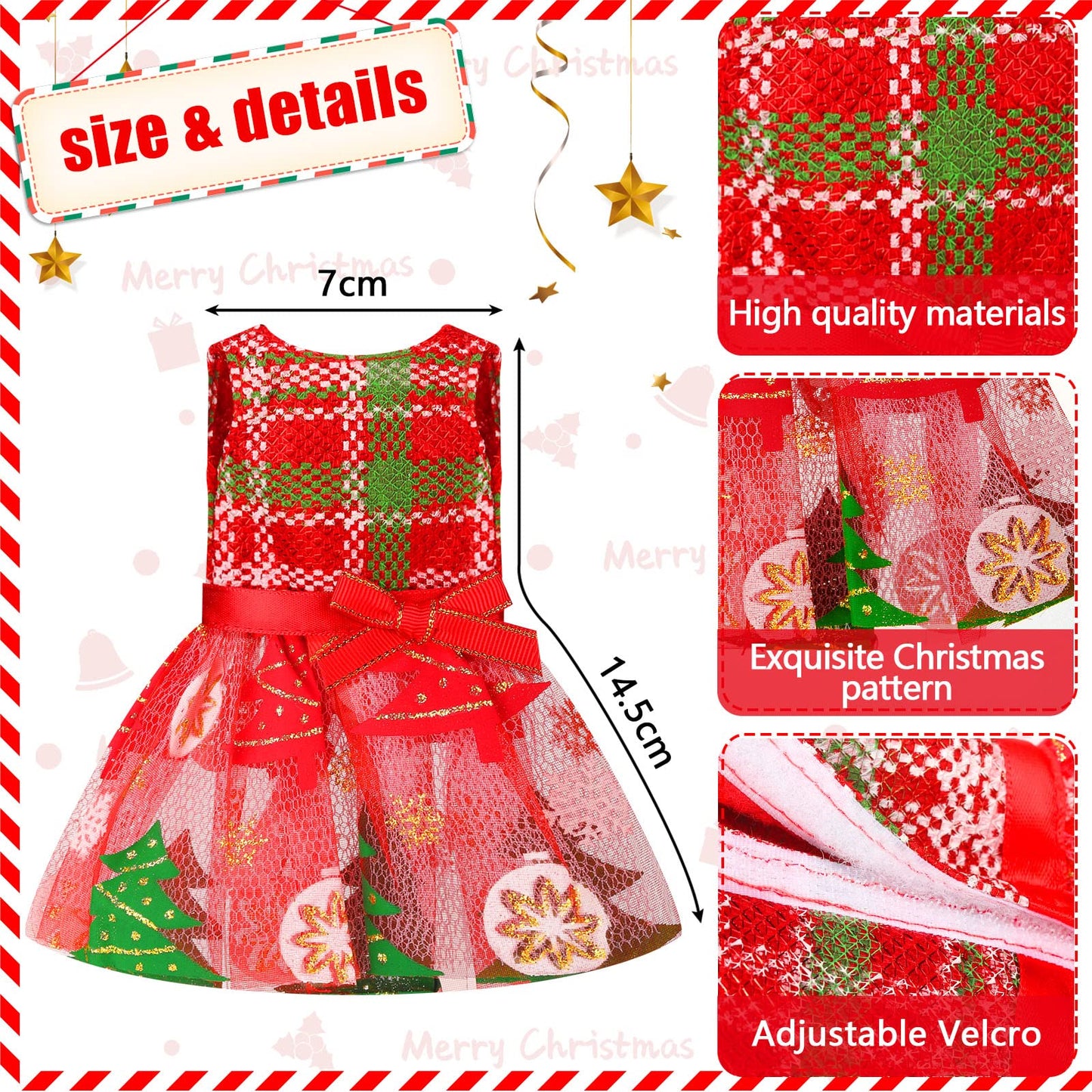 6 Pieces Santa Clothing Elf Dance Skirt Set Christmas Elf Skirts For Christmas Doll Holiday Decorations (Not Include Doll)(Modern Style)