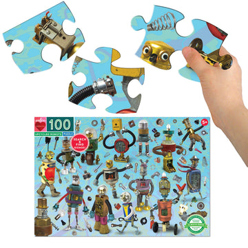 eeBoo: Upcycled Robots 100 Piece Puzzle  Perfect Project for Little Hands  Aids in Development of Pattern  Shape  and Color Recognition  Offers Children a Challenge  Perfect for Ages 5 and up