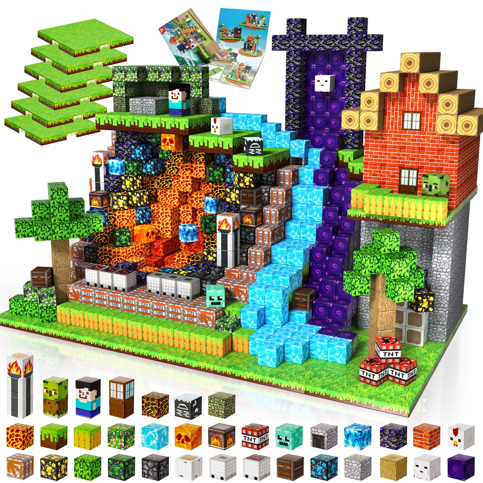 200PCS Magnetic Building Blocks with 6 Baseplate  Magnetic Blocks Cubes for Kids Ages 4-8  Stacking Magnet Blocks STEM Building Toys for Boys Girls Ages 3 4 5 6 7 8-12 Birthday Gifts