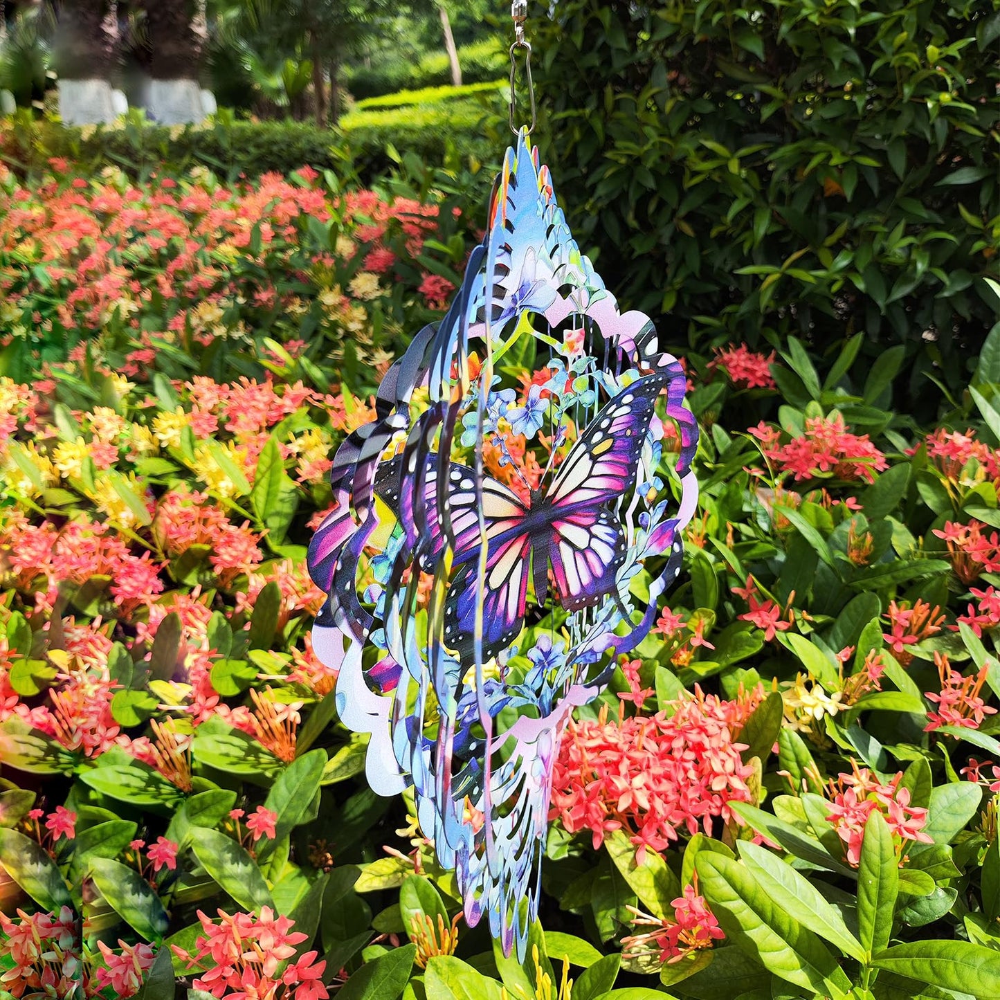 Wind Spinners Outdoor Hummingbird Art12 Inch 3D Stainless Steel Laser Cut Metal Art Geometric Patternwind Sculpture Hanging For