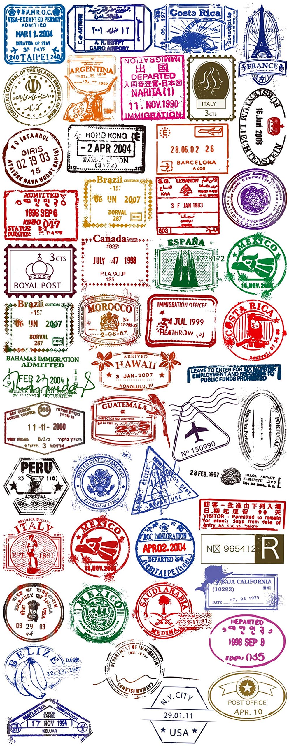 Vinyl Travel Immigration Postmark Stickers 50 Pcs Suitcase Stickers Pack Waterproof Decals For Water Bottle Laptops Ipad Cars Lu