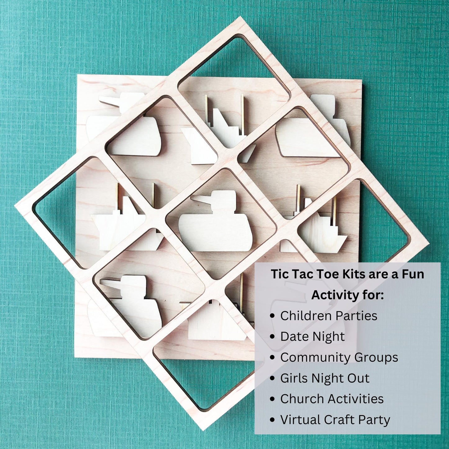 Military Themed Tic Tac Toe Board Game, 5X5 Inches Unfinished Wood Diy Painting Craft Kit For Kids With Wooden Battleship & Tank