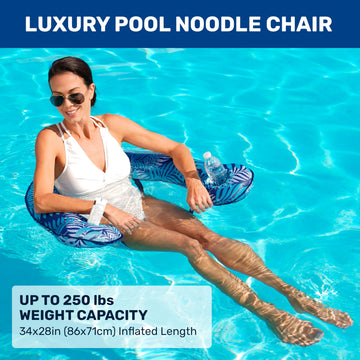 Aqua LEISURE Luxury Pool Noodle Chair Float - Adjustable Seat, 2 Cup Holders, Large, Blue Fern, Model AZL21492
